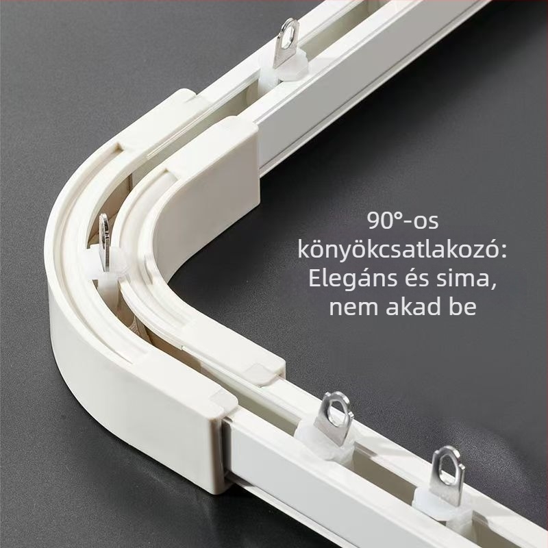 Függöny sínhez adapter, 90°-os sarok, ultra vékony egyenes sín belső nyílású ablakokhoz