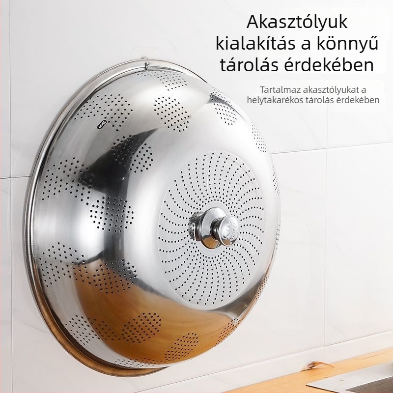 Vastagított rozsdamentes acél edényfedő, légáteresztő porvédő a maradékokhoz, konyhai használatra