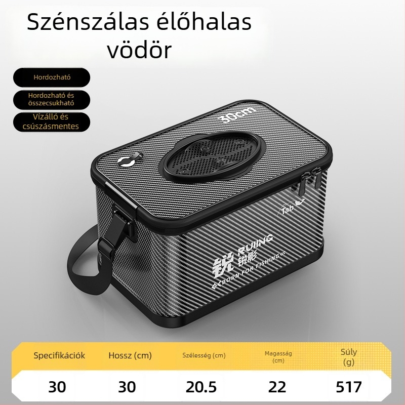 Összecsukható élőhalas vödör vállon hordható halászati felszerelés táskával és többfunkciós kiegészítőkkel