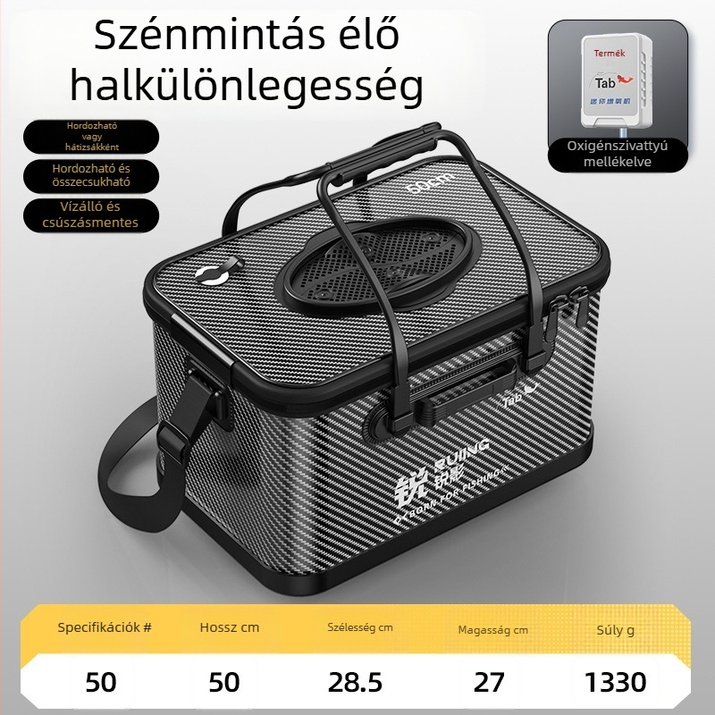 Összecsukható élőhalas vödör vállon hordható halászati felszerelés táskával és többfunkciós kiegészítőkkel