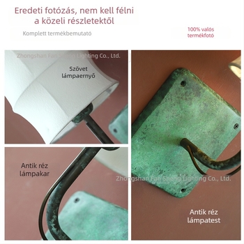 Textil árnyékolós falikar réz testtel, wabi-sabi stílusban, 220V, E14-es foglalat, fali kapcsoló