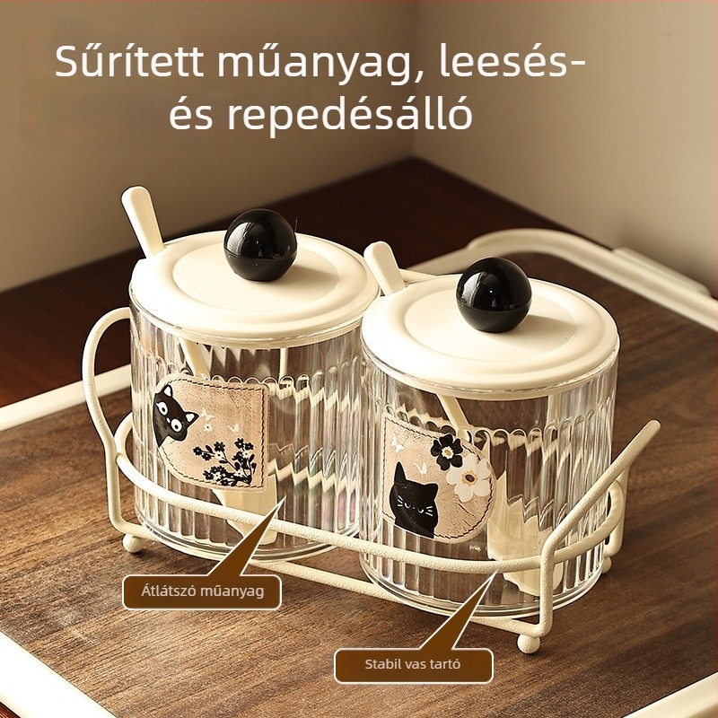 Ősi stílusú falra szerelhető fűszertartó készlet, só- és MSG-tárolóval