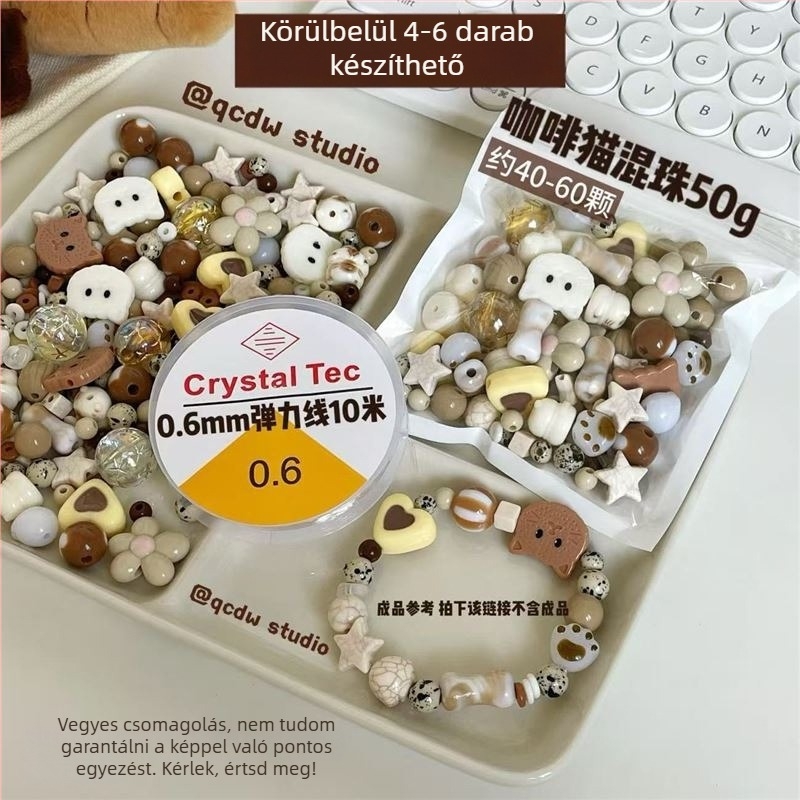 DIY készlet akril gyöngyökkel telefonlánc és karkötő készítéséhez Coffee Cat Cocoa Milk Coffee motívummal