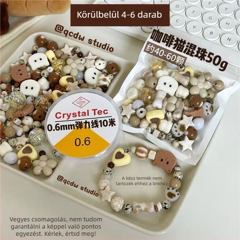 DIY készlet akril gyöngyökkel telefonlánc és karkötő készítéséhez Coffee Cat Cocoa Milk Coffee motívummal