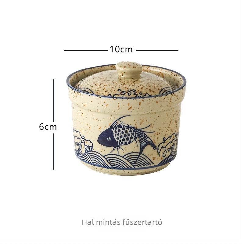 Kerámia fűszertartó készlet só- és olajtartóval, chili-tartóval és fűszeres dobozzal, konyhai tárolásra, modern kínai stílusú dizájn