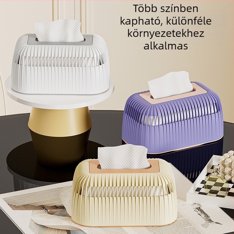 Otthoni és íróasztali papírzsepi-doboz, többfunkciós, modern, egyszerű műanyag dizájn rugómechanizmussal