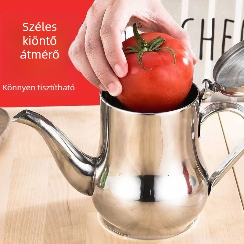 Háztartási rozsdamentes acél olajtartó, szivárgásmentes, szűrővel ellátott, vastagított kivitelű konyhai fűszertartó, nagy kapacitású
