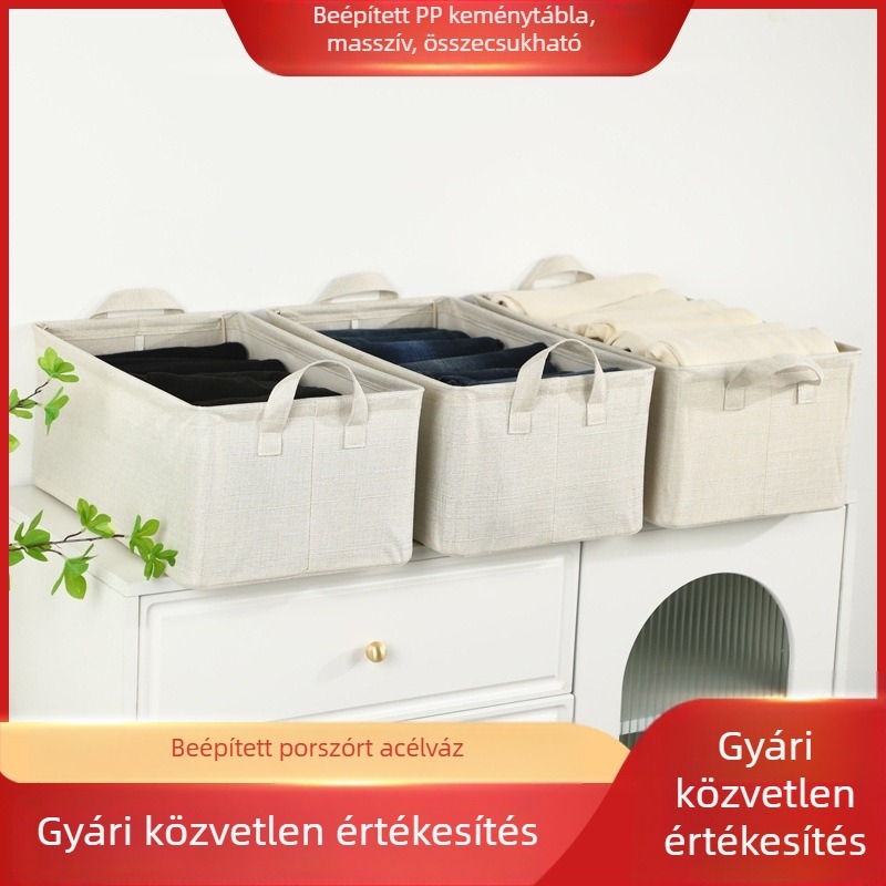 Összecsukható acélvázas textil tároló doboz, 26 L, 47×28×20 cm, fedél nélkül, stackable, japán stílusú egyszínű
