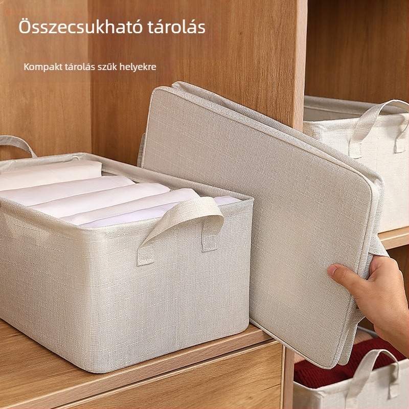 Összecsukható acélvázas textil tároló doboz, 26 L, 47×28×20 cm, fedél nélkül, stackable, japán stílusú egyszínű