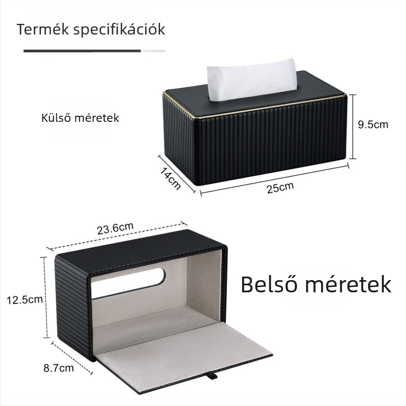 Csíkos bőr papírzsebkendő-tartó, luxus kialakítású, nagy méretű tároló nappaliba
