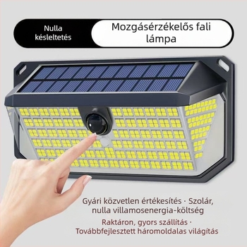 Napelemes mozgásérzékelős kültéri falikar villákhoz és kertekhez, IP65 vízálló LED lámpa hosszú élettartammal