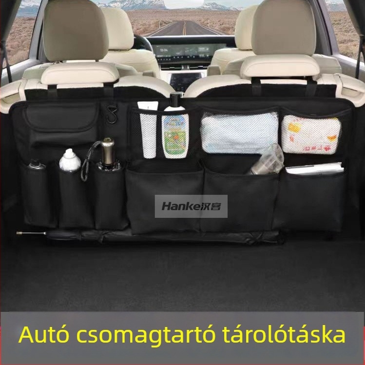 Autó csomagtartó rendező táska, bőr és Oxford anyagú, függő tároló