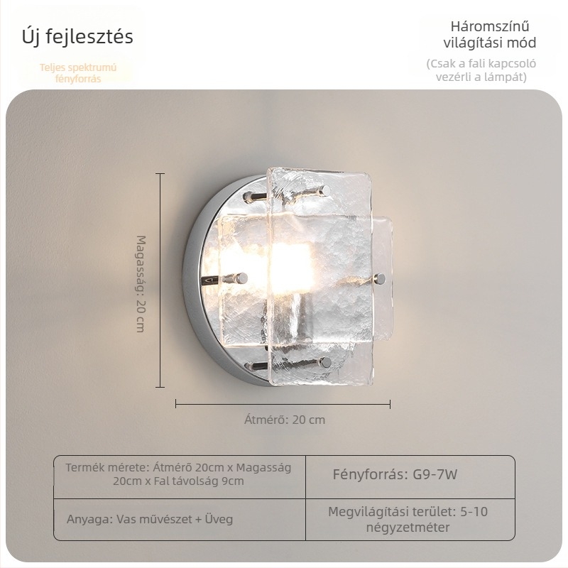 Vintage Bauhaus falilámpa üveges árnyékolóval, ipari stílusú, kávézók és üzletek számára