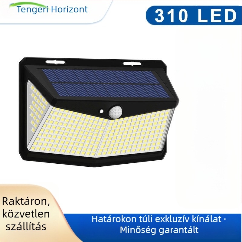 Napelemes kültéri falikar háromoldalas megvilágítással, IP64 vízálló, vezeték nélküli érzékelő, modell Hsg-t18b