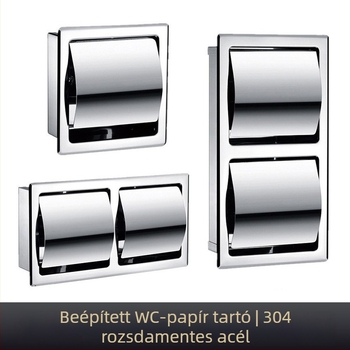 Falra süllyesztett 304 rozsdamentes acél papírtartó és rejtett dupla tekercses vécépapír-tartó szállodai fürdőszobához