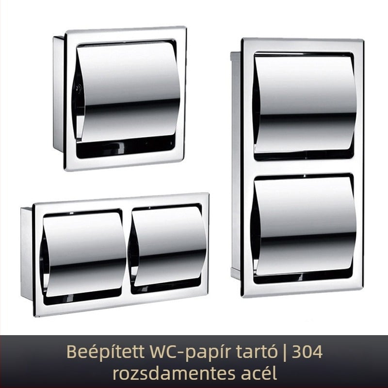 Falra süllyesztett 304 rozsdamentes acél papírtartó és rejtett dupla tekercses vécépapír-tartó szállodai fürdőszobához