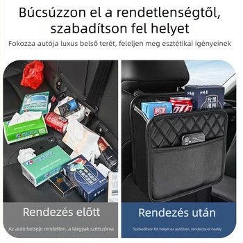 Bőr autócsomagtartó tároló táska és hátsó ülés mögötti tároló doboz, akasztós kialakítás, logónyomás elérhető