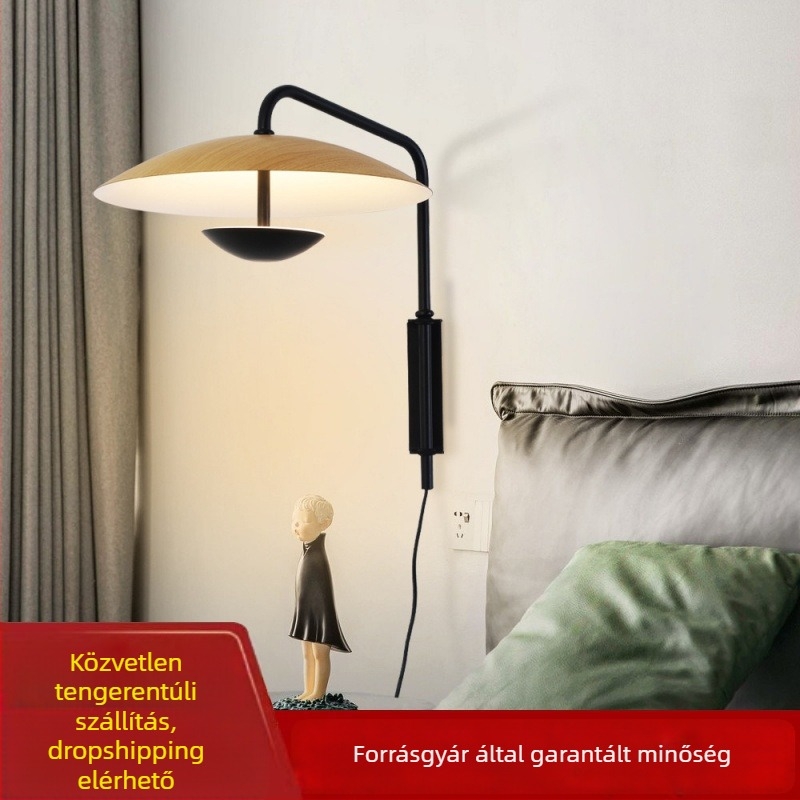 Egyszerű olasz fa textúrájú folyosófal lámpa – északi minimalist dizájn hálószobába, nappaliba, a kanapé mellett és a gardróbhoz