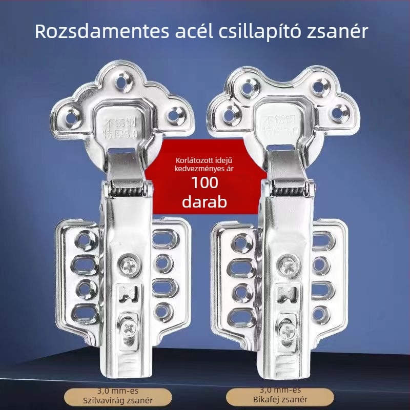 Sakura szekrényajtó pántok, 50 db, 3.0, 304 rozsdamentes acél, nylon buffer, szilva virág stílus, bikafej