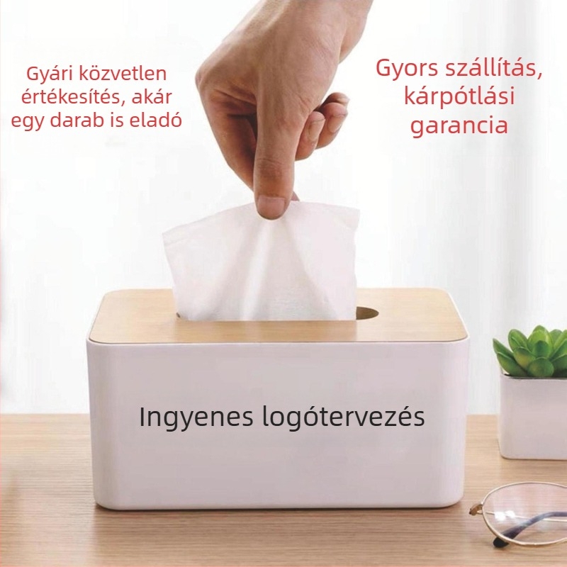 Japán stílusú minimalist papírzsepi-doboz fedéllel, asztalhoz, otthonhoz és az autóhoz — logóval.