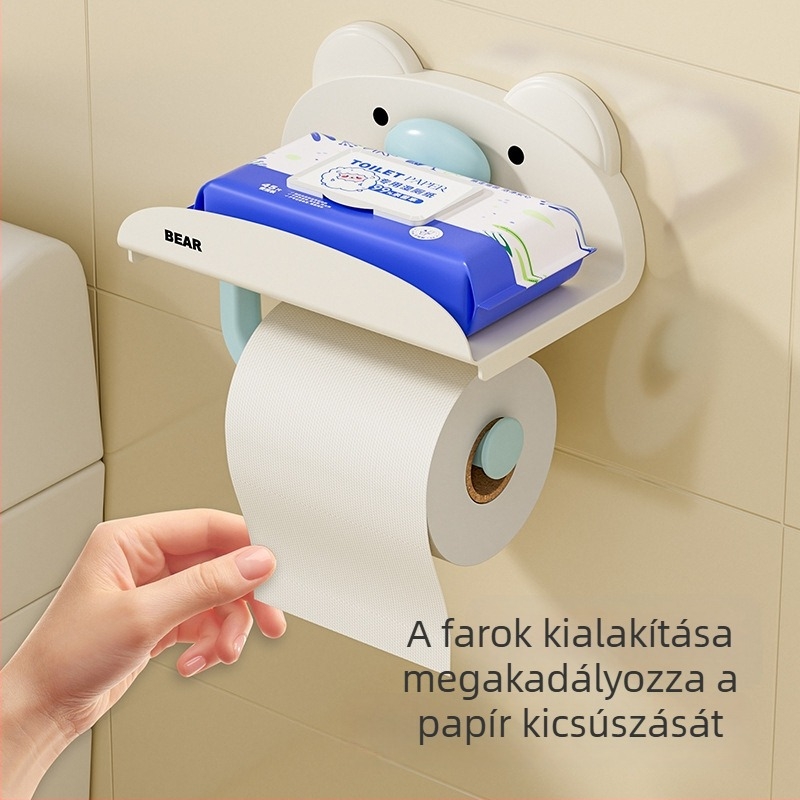 Aranyos medve alakú toalettpapír tartó, falra szerelhető tároló szívócsészékkel