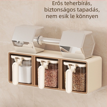 Fali fűszertartó doboz konyhai szervező fiók-szerű üvegekkel