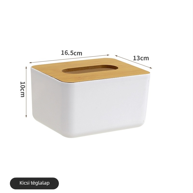 Bambuszból készült minimalist zsebkendő-tartó otthonra, nappaliba és kávéasztalra – nyomtatott logóval