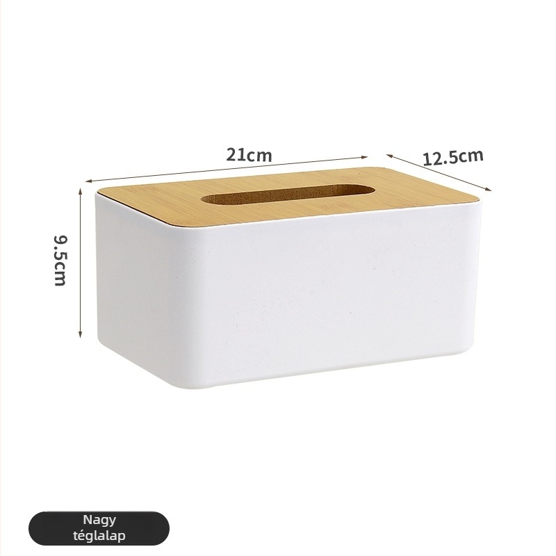 Bambuszból készült minimalist zsebkendő-tartó otthonra, nappaliba és kávéasztalra – nyomtatott logóval