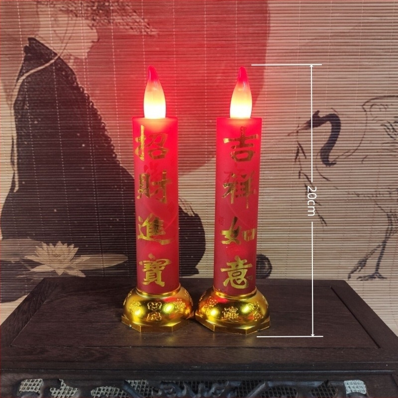 Vörös akkumulátoros LED gyertya lámpa Buddha-imádatra és házavatóra, füstmentes, hosszú rúdszerű kivitel