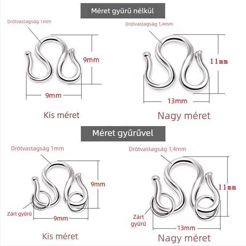 S925 ezüst – DIY ékszerkészítő kiegészítők nyaklánchoz: univerzális láncszár, M-típusú csat, zsinórzár és ezüst horog