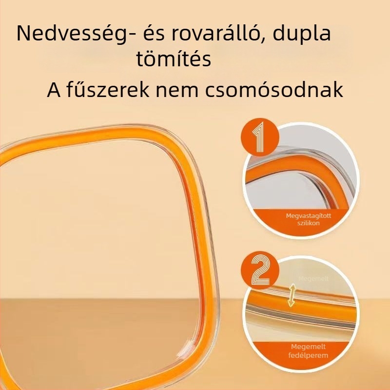 Üvegből készült többszekciós fűszertartó készlet lezárható sótartóval