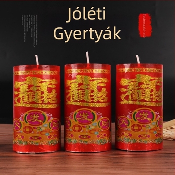 Vörös-fehér otthoni Buddha imádsághoz, áramszüneti világítás, füstmentes henger alakú nagy gyertya alumíniumfólia tartóval, esküvőkre