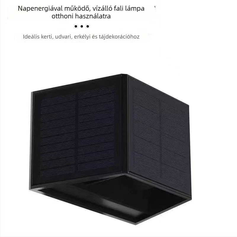 Napelemes kültéri falikar három panellel, vízálló külső világítás teraszhoz