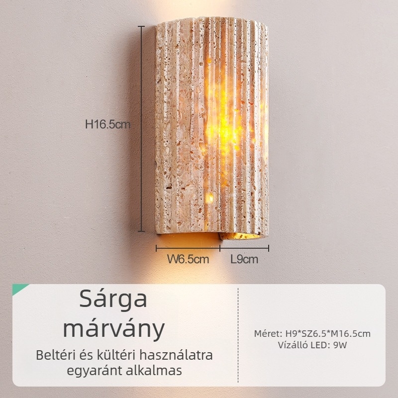Kültéri vízálló falikar, prémium megjelenés, sárga travertin, udvarbejárathoz és külső erkély hangulatához, vintage stílusú falvilágítás