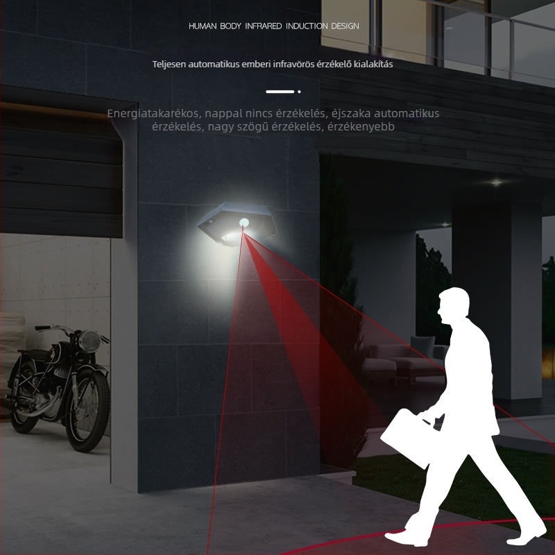 LED kültéri vízálló falikar érzékelővel, alumíniumötvözet, napelemes kertvilágítás 1.28 m