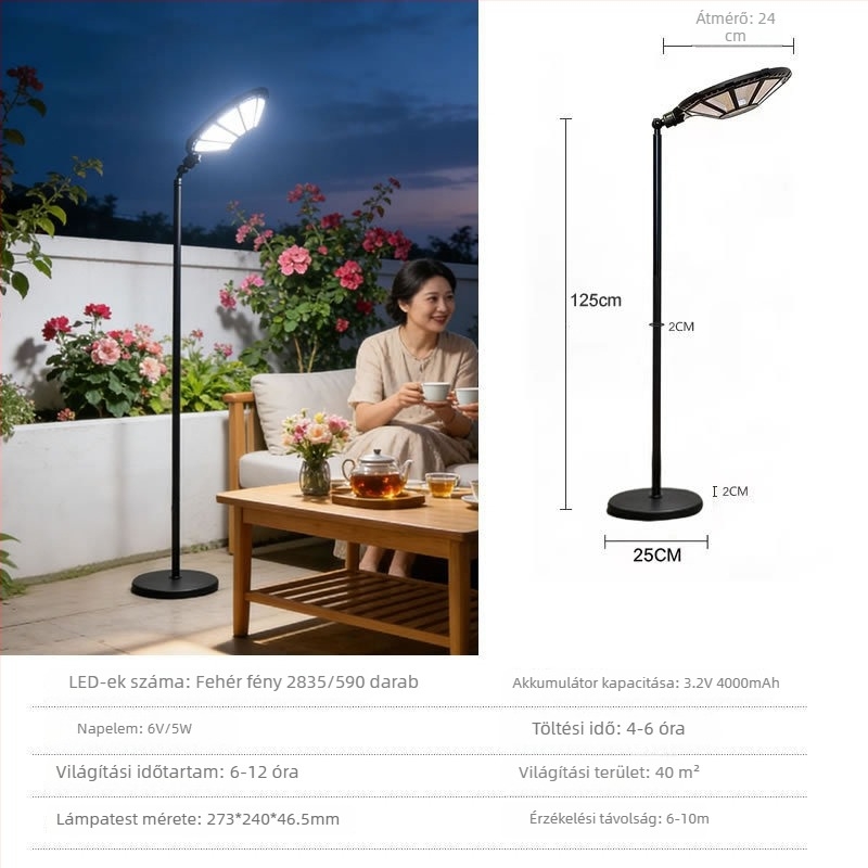 LED kültéri vízálló falikar érzékelővel, alumíniumötvözet, napelemes kertvilágítás 1.28 m