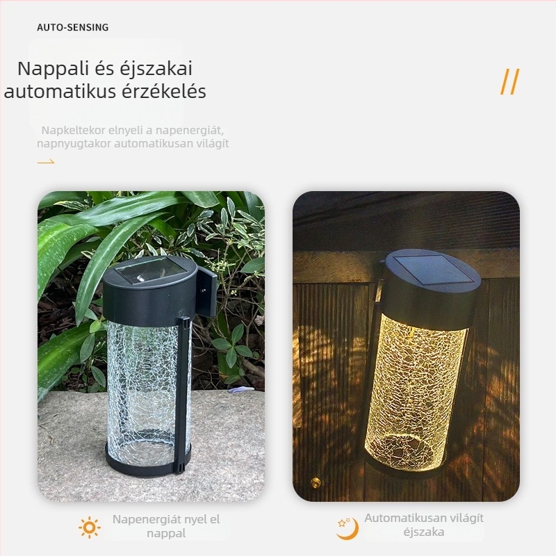 Napenergia alapú kertlámpa kültéri használatra, vízálló függő lámpa erkélyre, kertre és udvarra; villa-stílusú éjszakai lámpa és kültéri falikar.