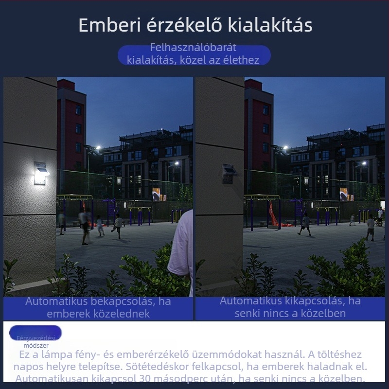 Napelemes kültéri falikar kerthez és udvarhoz, mozgásérzékelővel, vízálló