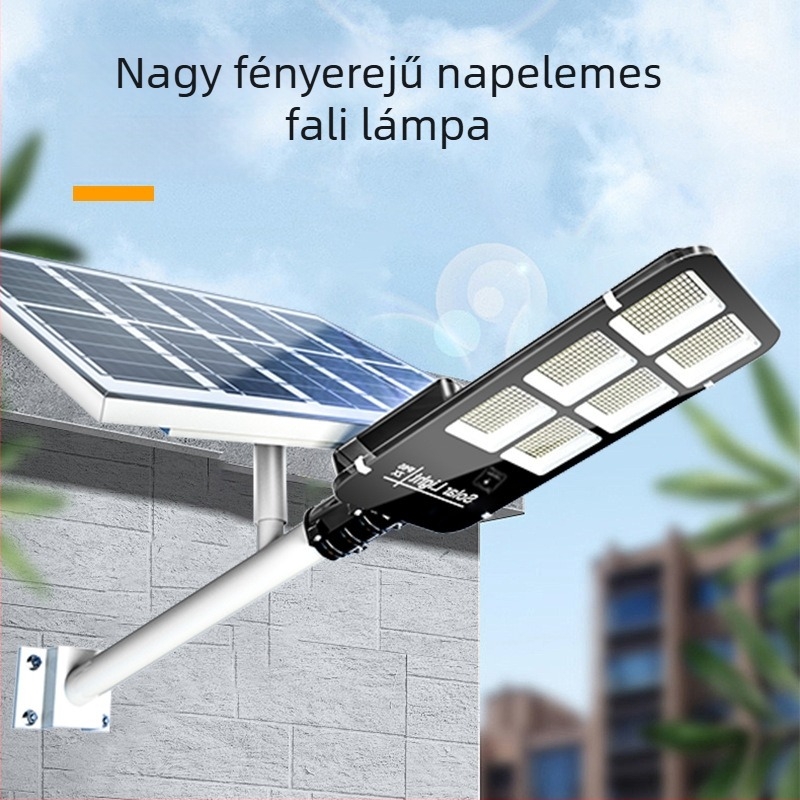 Napelemes falikar kültéri használatra, vízálló kerti lámpa mozgásérzékelővel, nagy teljesítményű napelemes utcai világítás