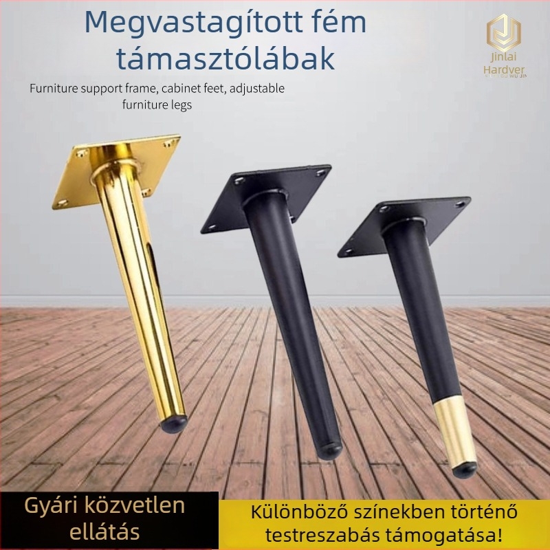 Bútorlábak emelhető talppal és tartókkal TV-szekrényhez, kanapéhoz és sminktáblához; kúpos, körprofilú lábak