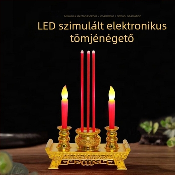 Elektronikus buddhista füstölő LED gyertyával, AAA elemmel, otthoni tiszteletadásra