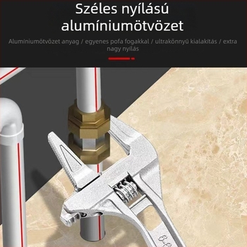 Állítható vízvezeték-szerelő kulcs alumíniumötvözetből, 6-68 mm nyílás, rövid nyél