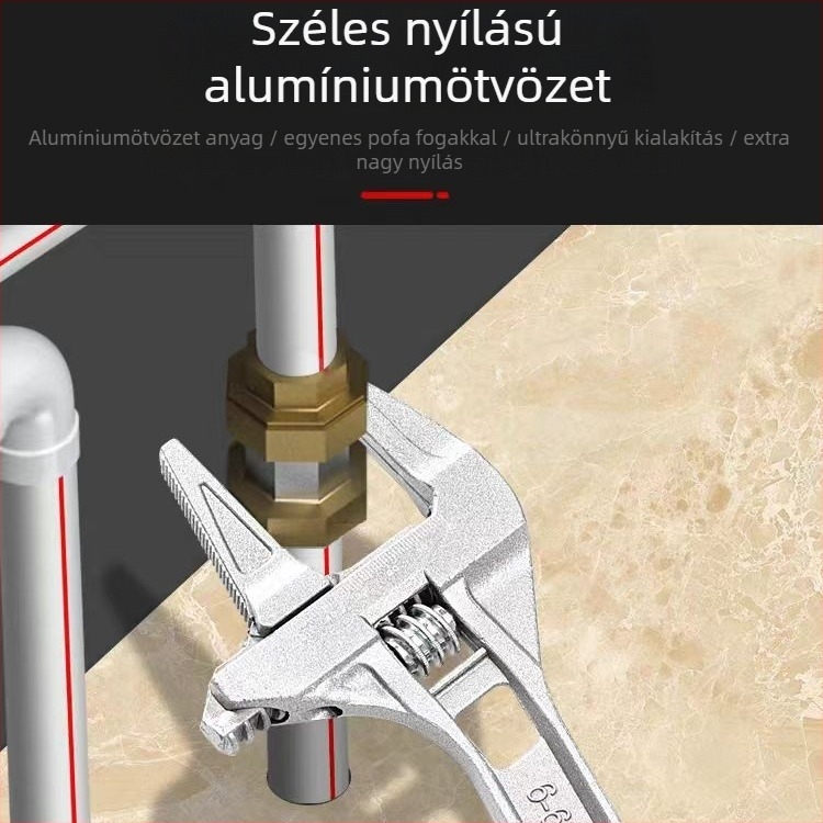 Állítható vízvezeték-szerelő kulcs alumíniumötvözetből, 6-68 mm nyílás, rövid nyél