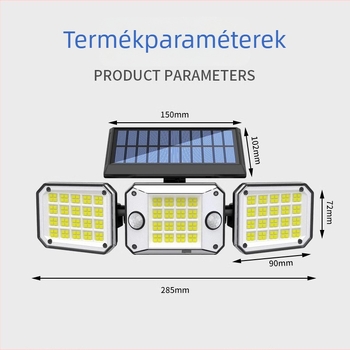 Háromfejű napelemes falikar kültéri használatra, LED világítás a kerthez és a kerítéshez (IP66)