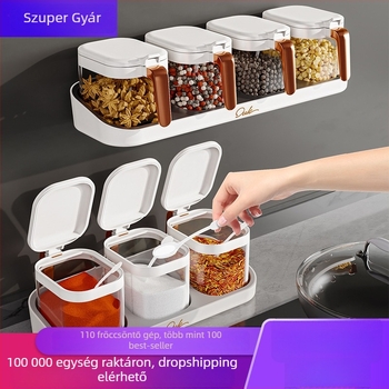 4 részes falra szerelhető fűszertartó készlet kanállal