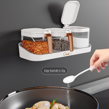 4 részes falra szerelhető fűszertartó készlet kanállal