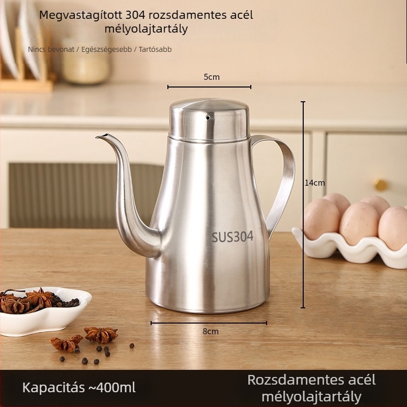 Élelmiszer-minőségű 304 rozsdamentes acél olajtartó szűrővel, nagy kapacitású, konyhai használatra
