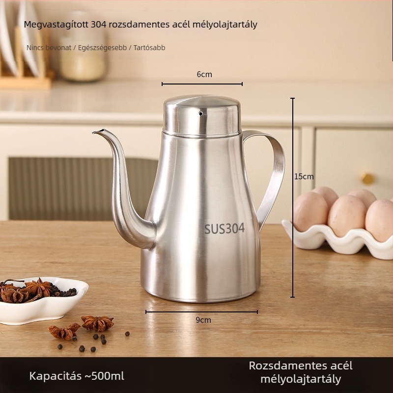 Élelmiszer-minőségű 304 rozsdamentes acél olajtartó szűrővel, nagy kapacitású, konyhai használatra