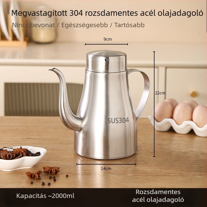Élelmiszer-minőségű 304 rozsdamentes acél olajtartó szűrővel, nagy kapacitású, konyhai használatra