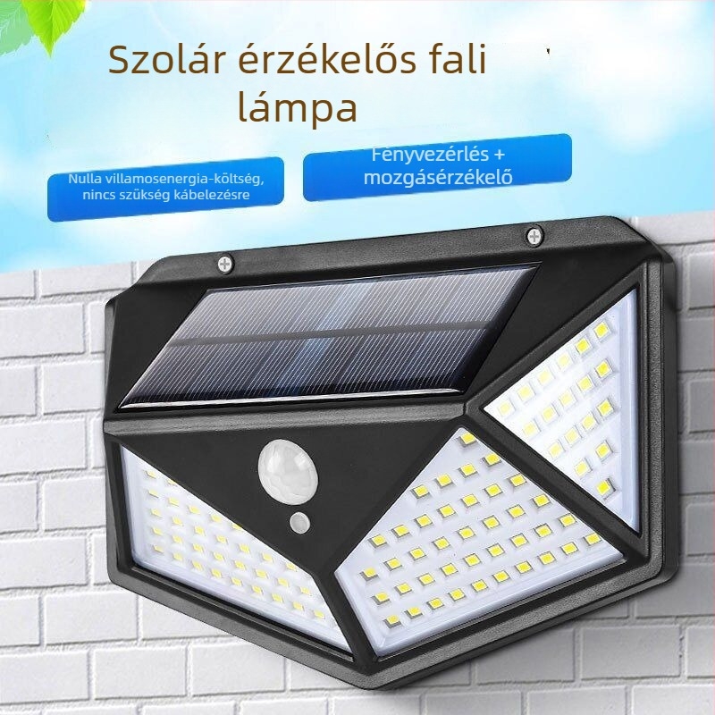 Napelemes kertfalra szerelhető lámpa, kültéri vízálló LED, mozgásérzékelővel és automatikus világítással